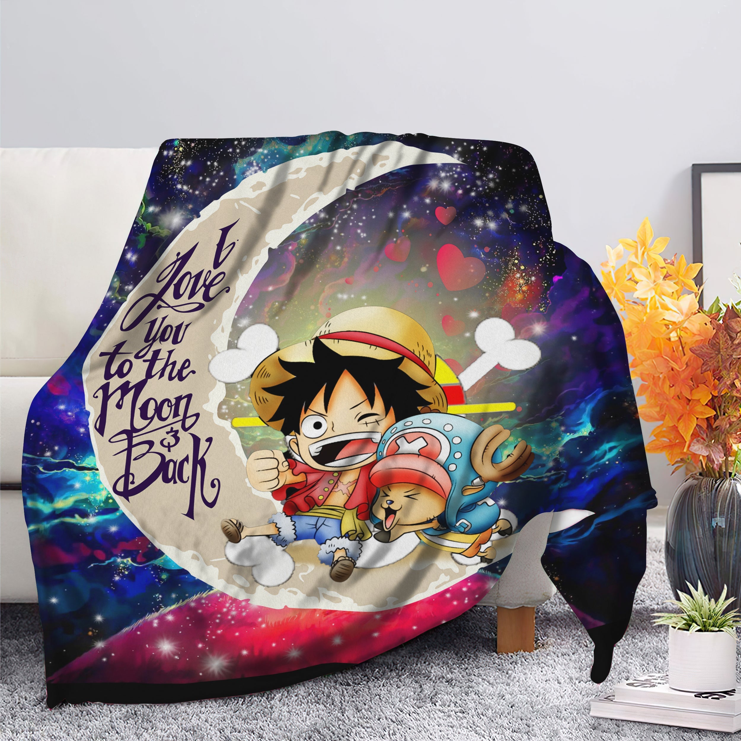 Chibi Luffy And Chopper One Piece Anime Love You To The Moon Galaxy Blanket Nearkii