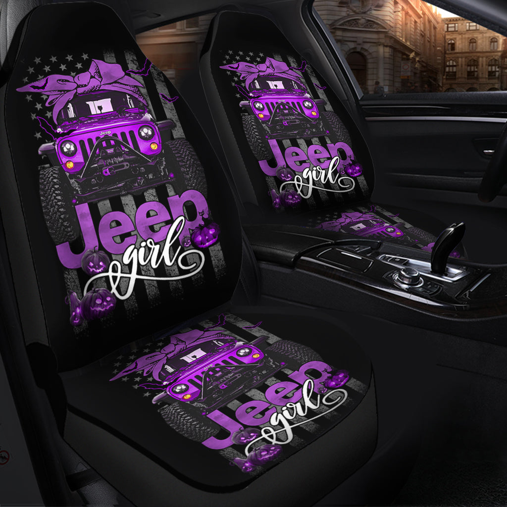 Halloween American Flag Purple Jeep Girl Premium Custom Car Seat Covers Decor Protectors Nearkii