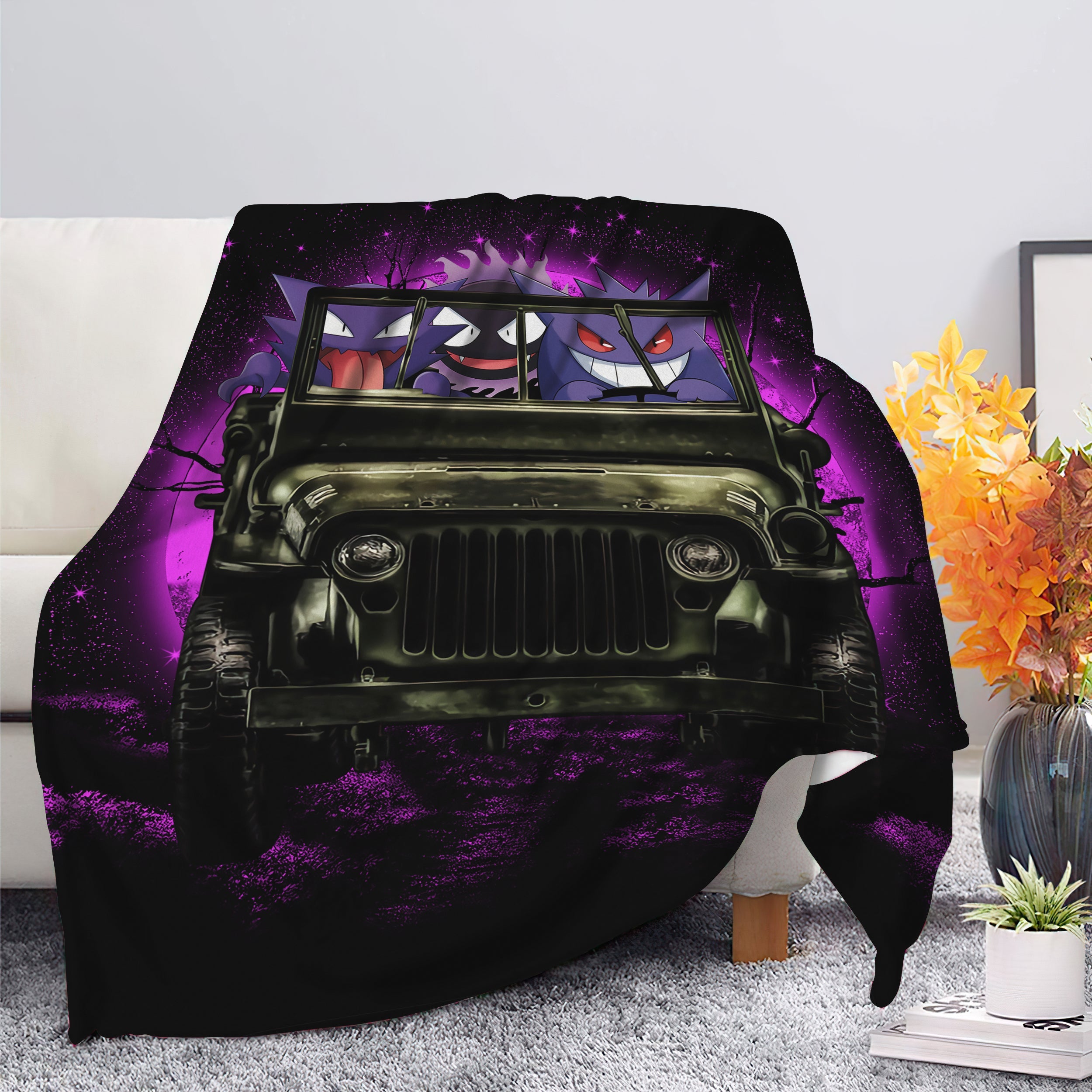 Gengar Pokemon Ghost Halloween Moonlight Jeep Funny Premium Blanket Nearkii