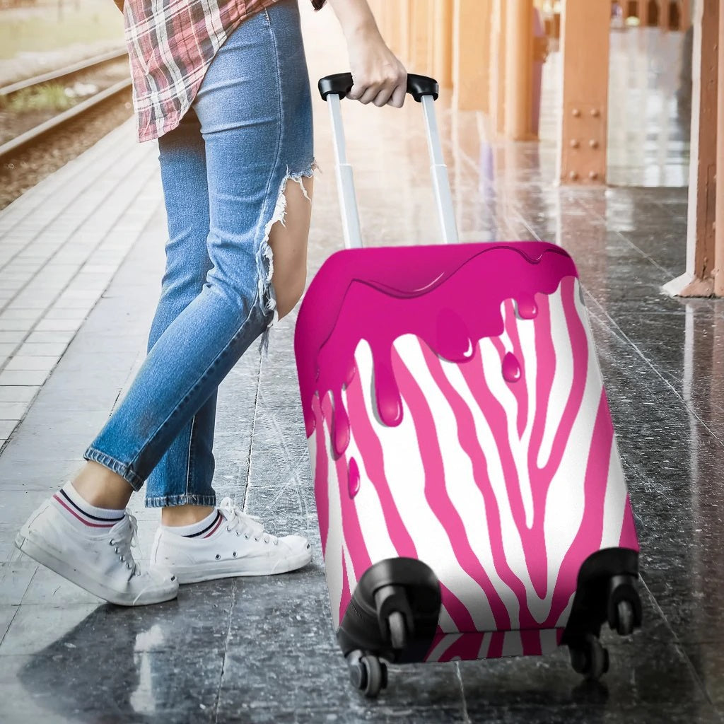 Flowing Pink Paint Zebra Luggage Cover Suitcase Protector Nearkii