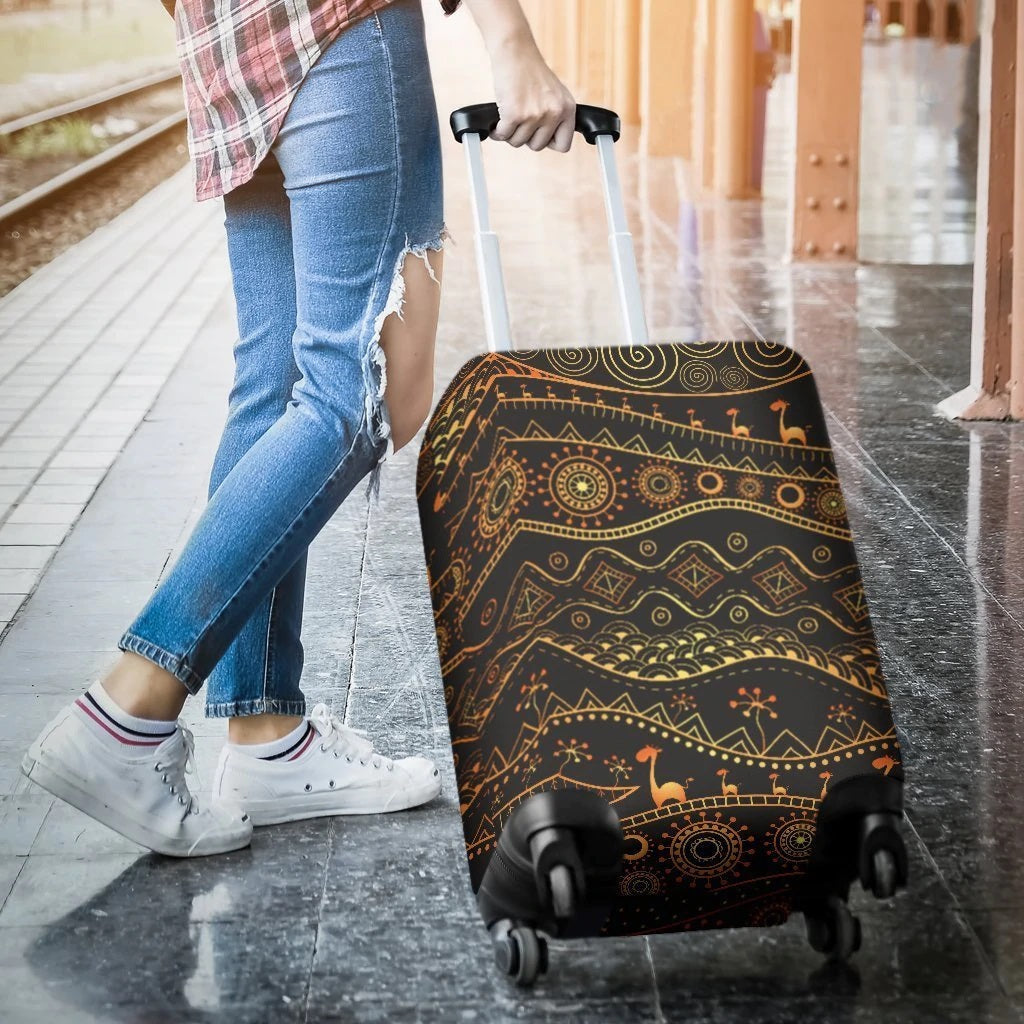 Gold African Design Luggage Cover Suitcase Protector Nearkii