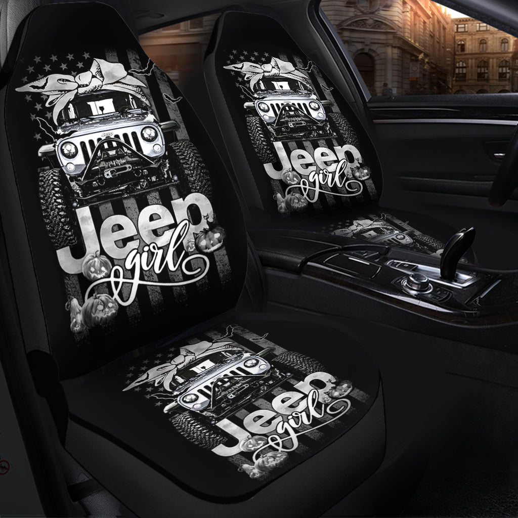 Halloween American Flag White Jeep Girl Premium Custom Car Seat Covers Decor Protectors Nearkii