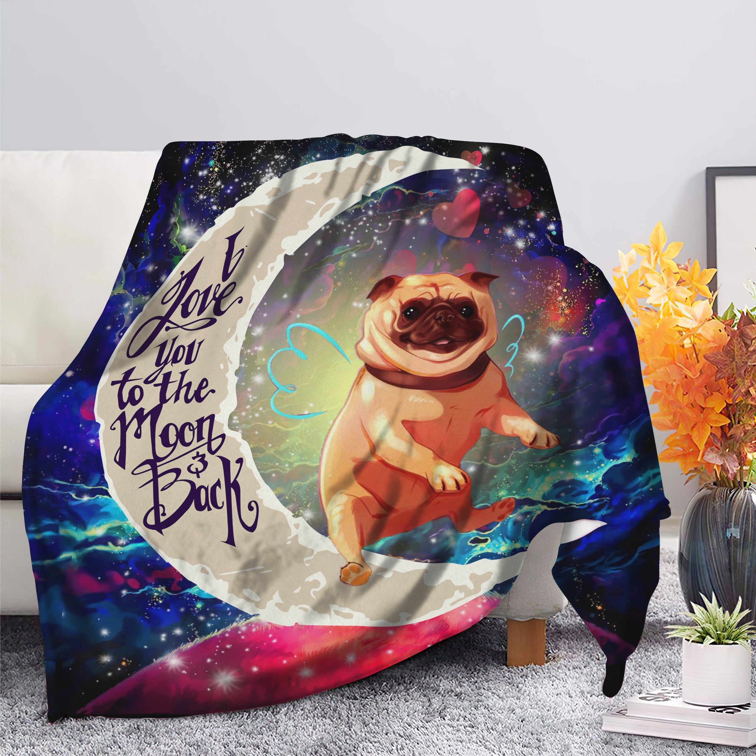 Cute Bull Dog Love You To The Moon Galaxy Blanket Nearkii