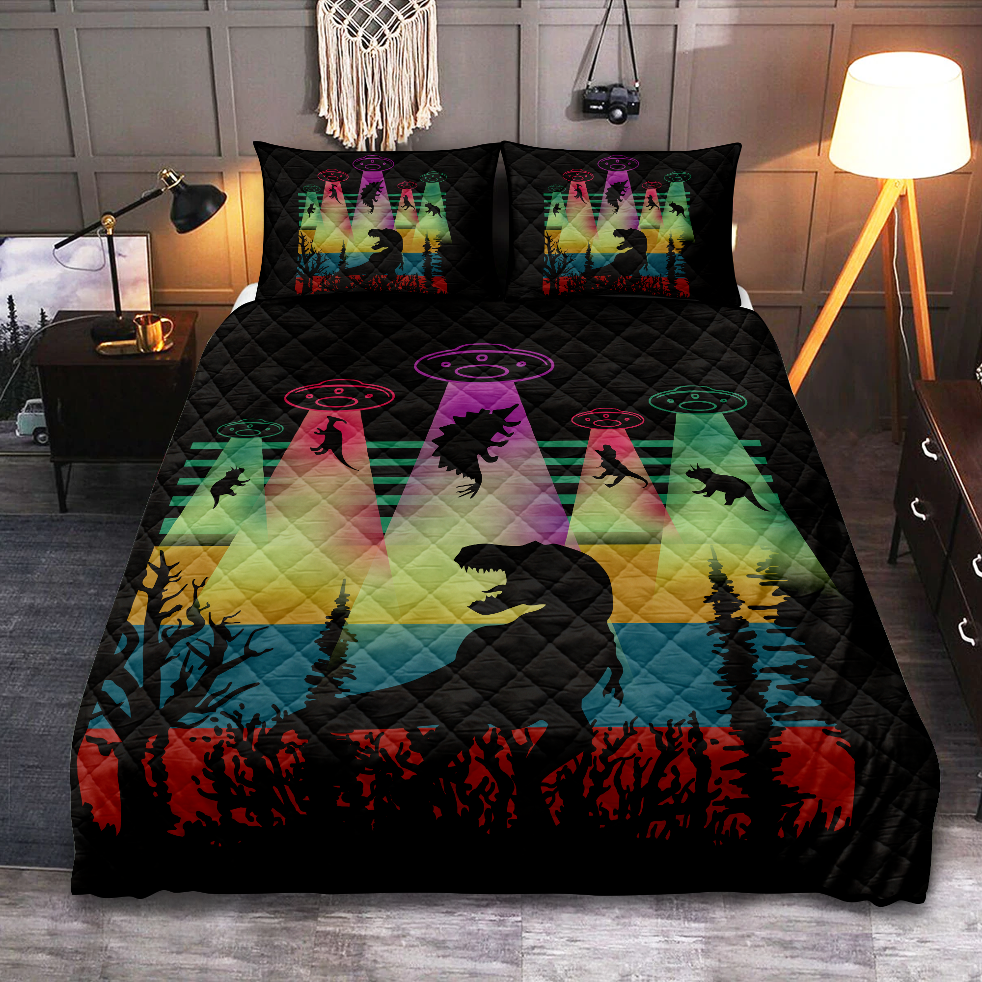 Alien Dinosaurs T-rex UFO Quilt Bed Sets Nearkii