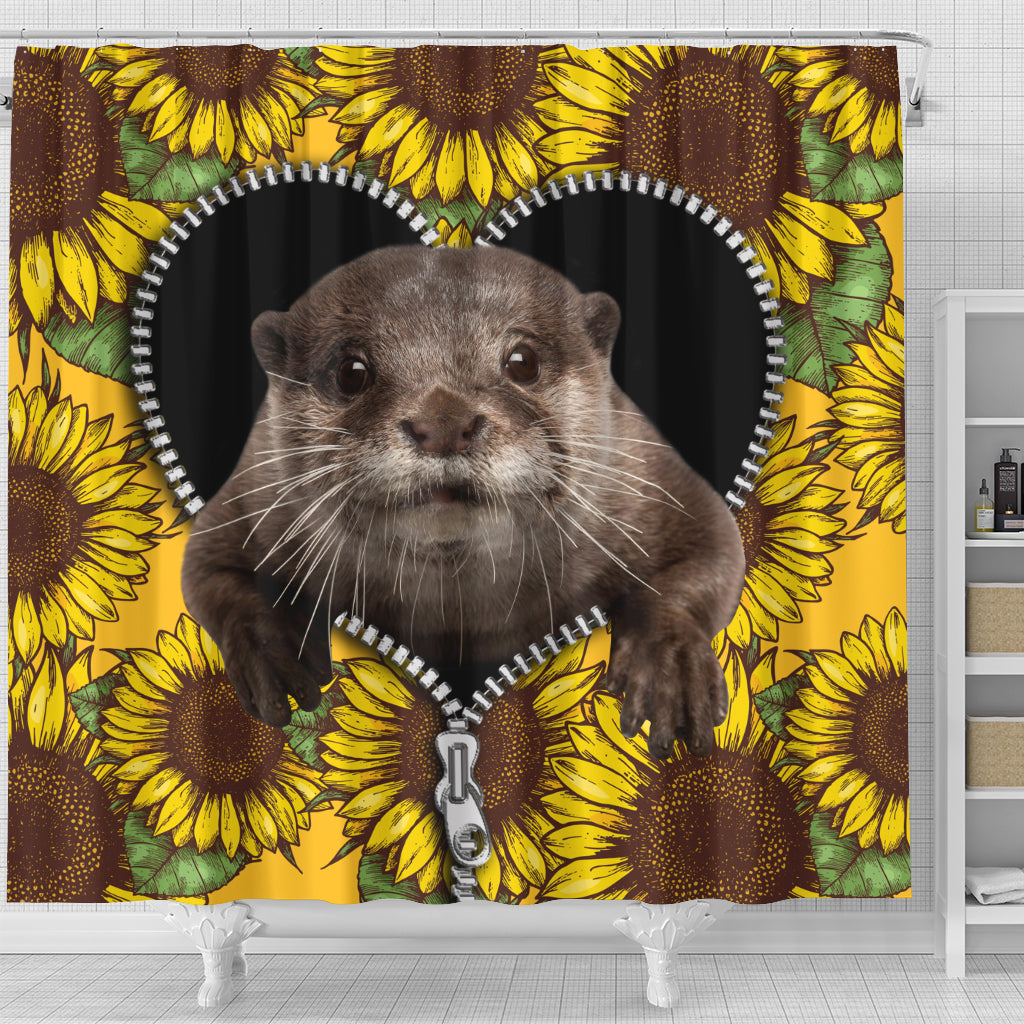 Beaver Sunflower Zipper Shower Curtain Nearkii