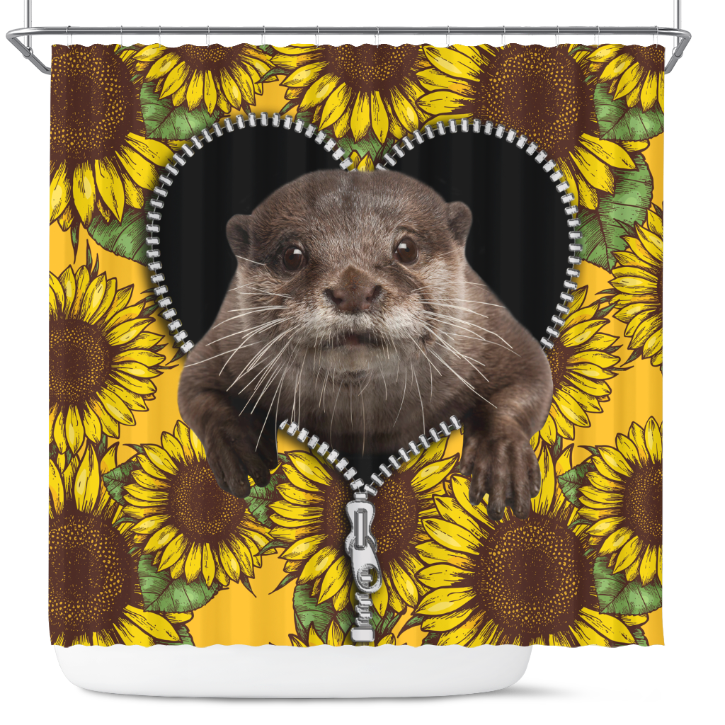 Beaver Sunflower Zipper Shower Curtain Nearkii