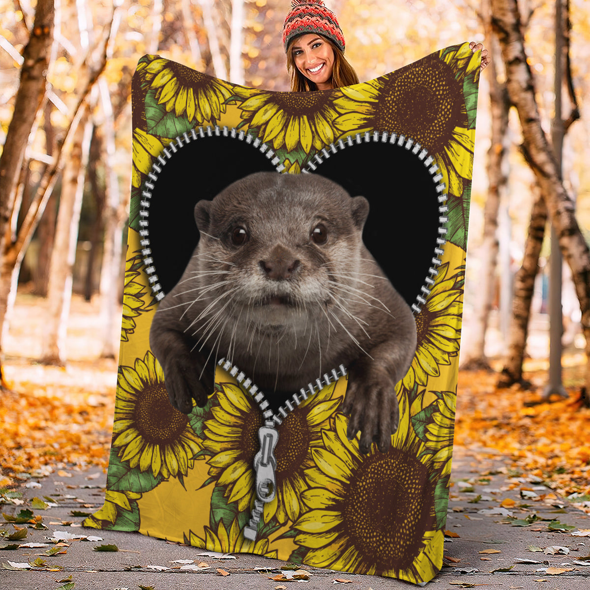 Beaver Sunflower Zipper Premium Blanket Nearkii