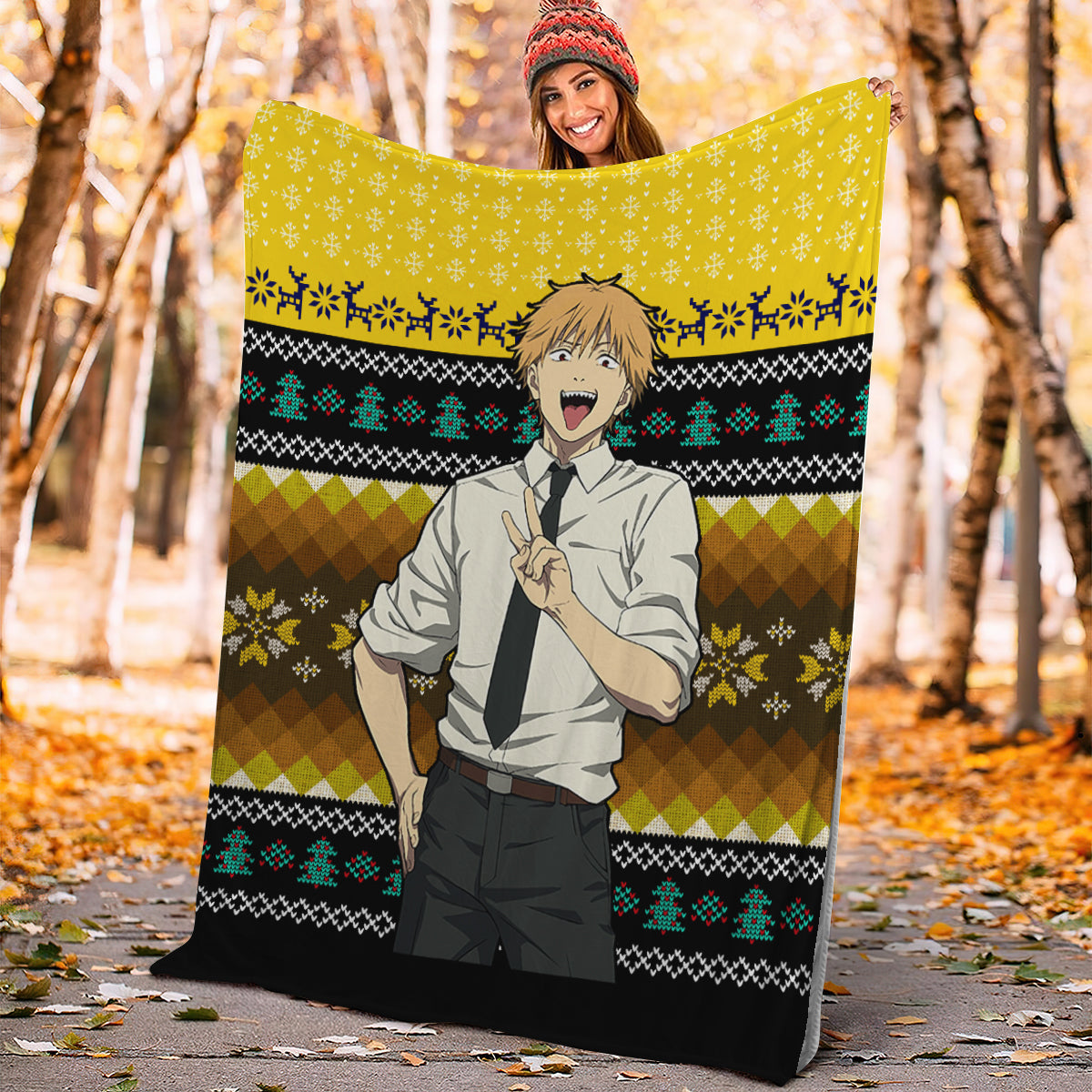 Chainsaw Man Denji Christmas Premium Blanket Nearkii