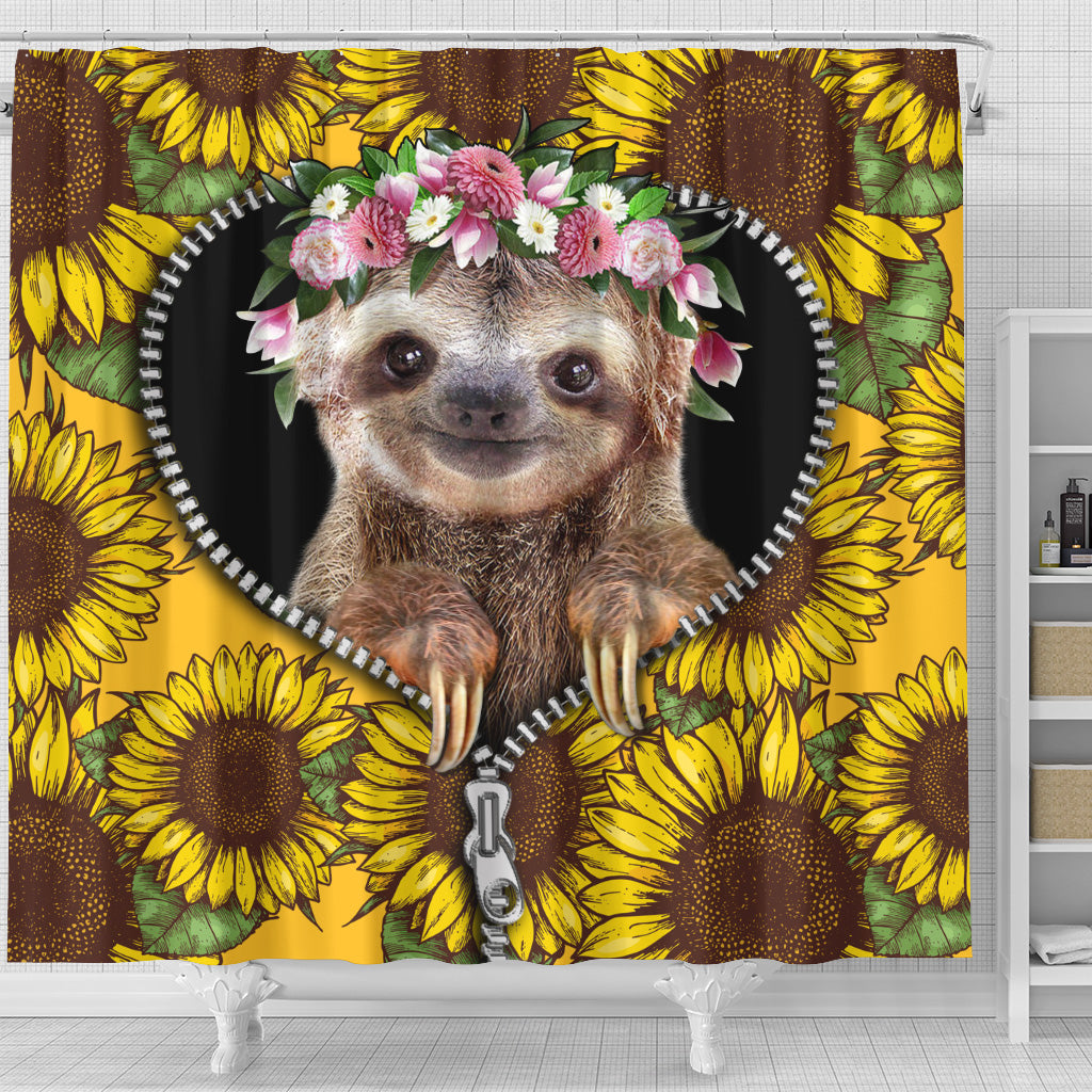 Cue Sloth Sunflower Zipper Shower Curtain Nearkii