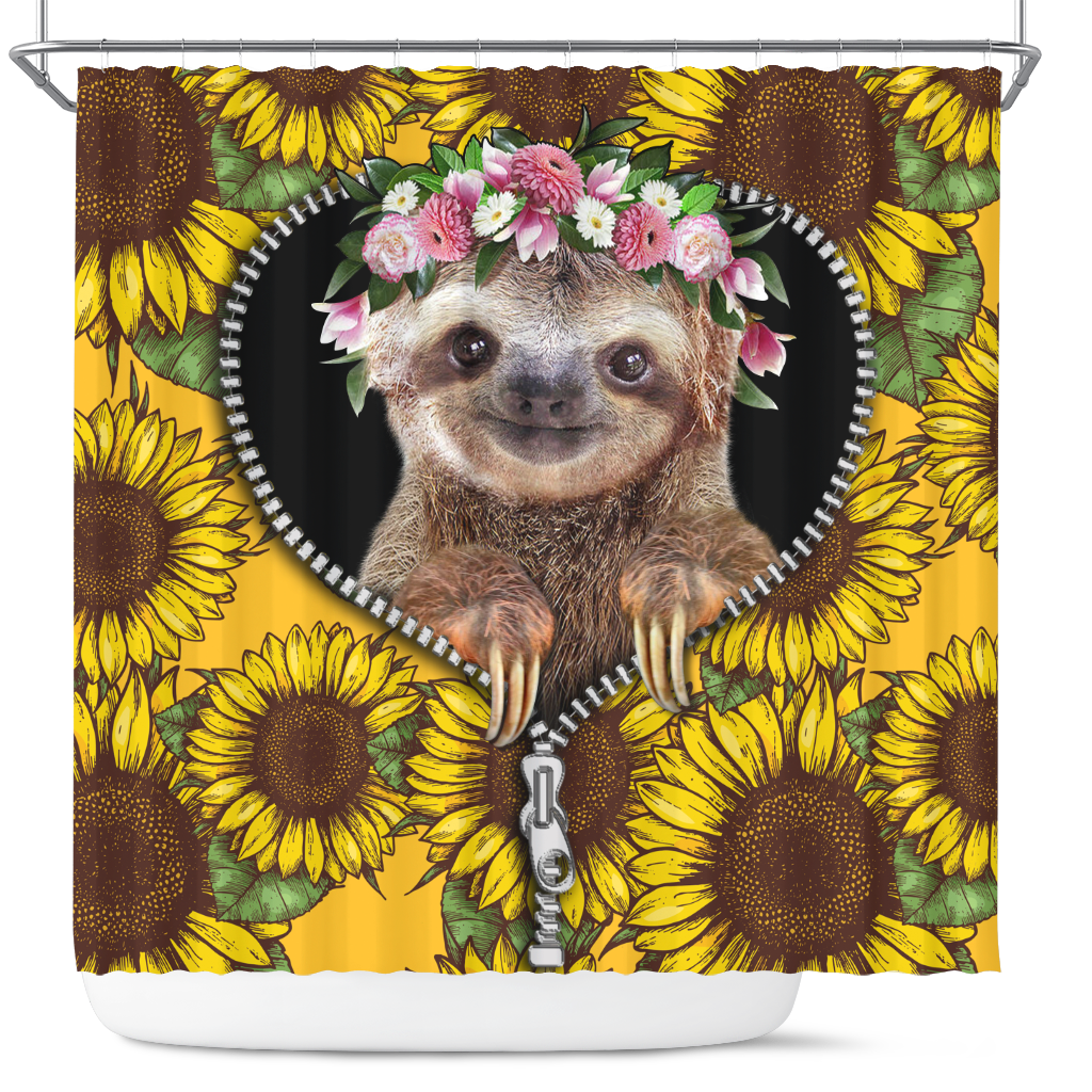 Cue Sloth Sunflower Zipper Shower Curtain Nearkii