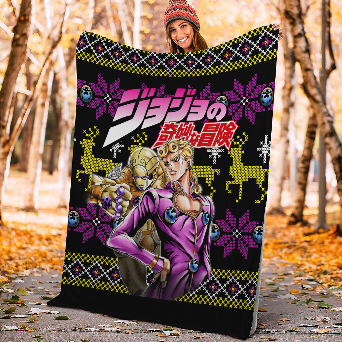 Giorno Jojo Bizzare Adventure Christmas Premium Blanket Nearkii