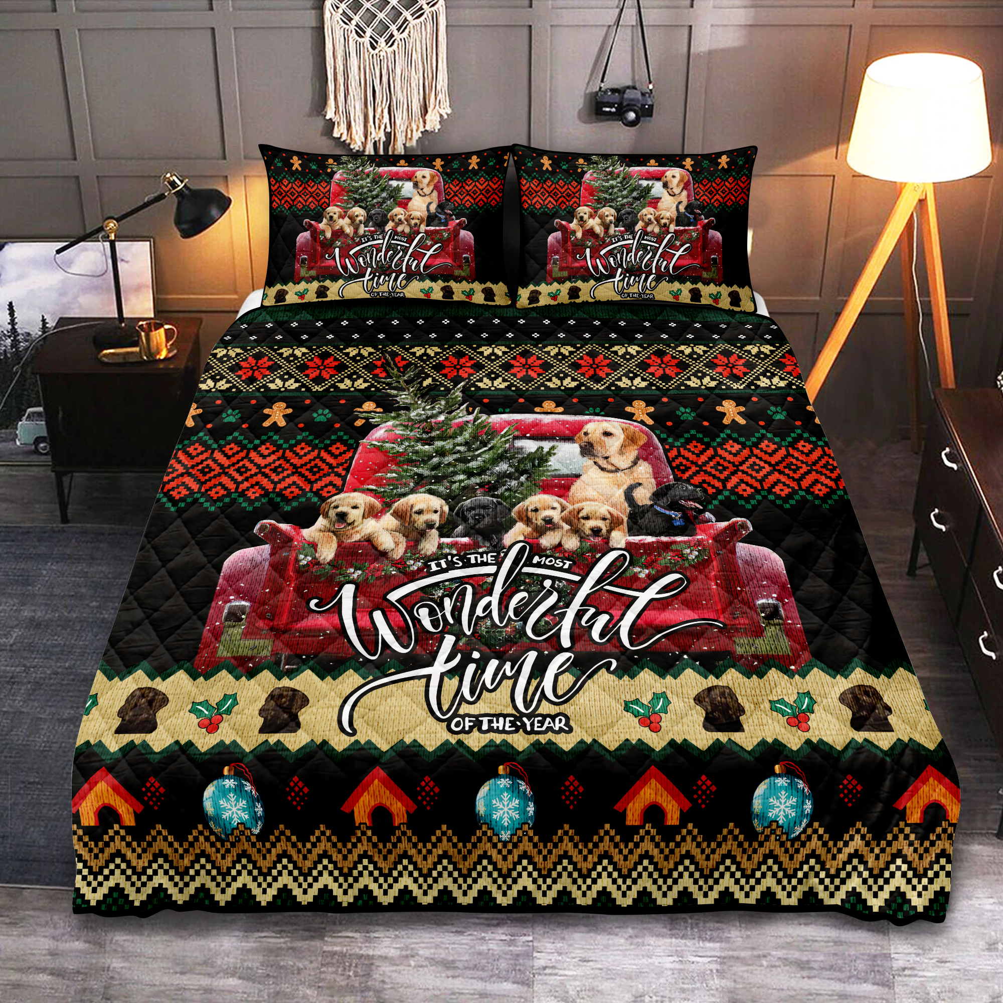 Golden Retriever Christmas Quilt Bed Sets Nearkii