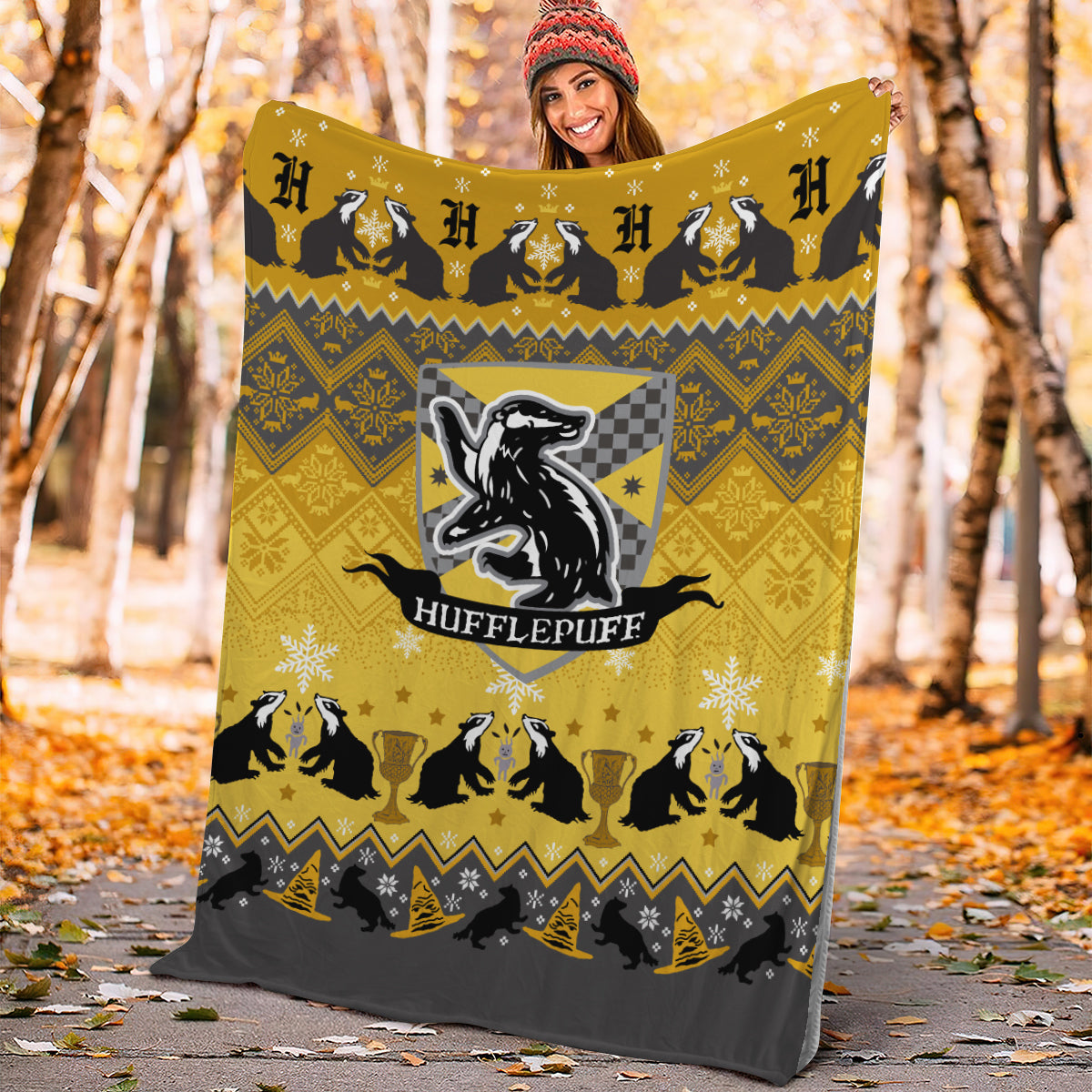 Harry Potter Hufflepuff Yellow Christmas Premium Blanket Nearkii