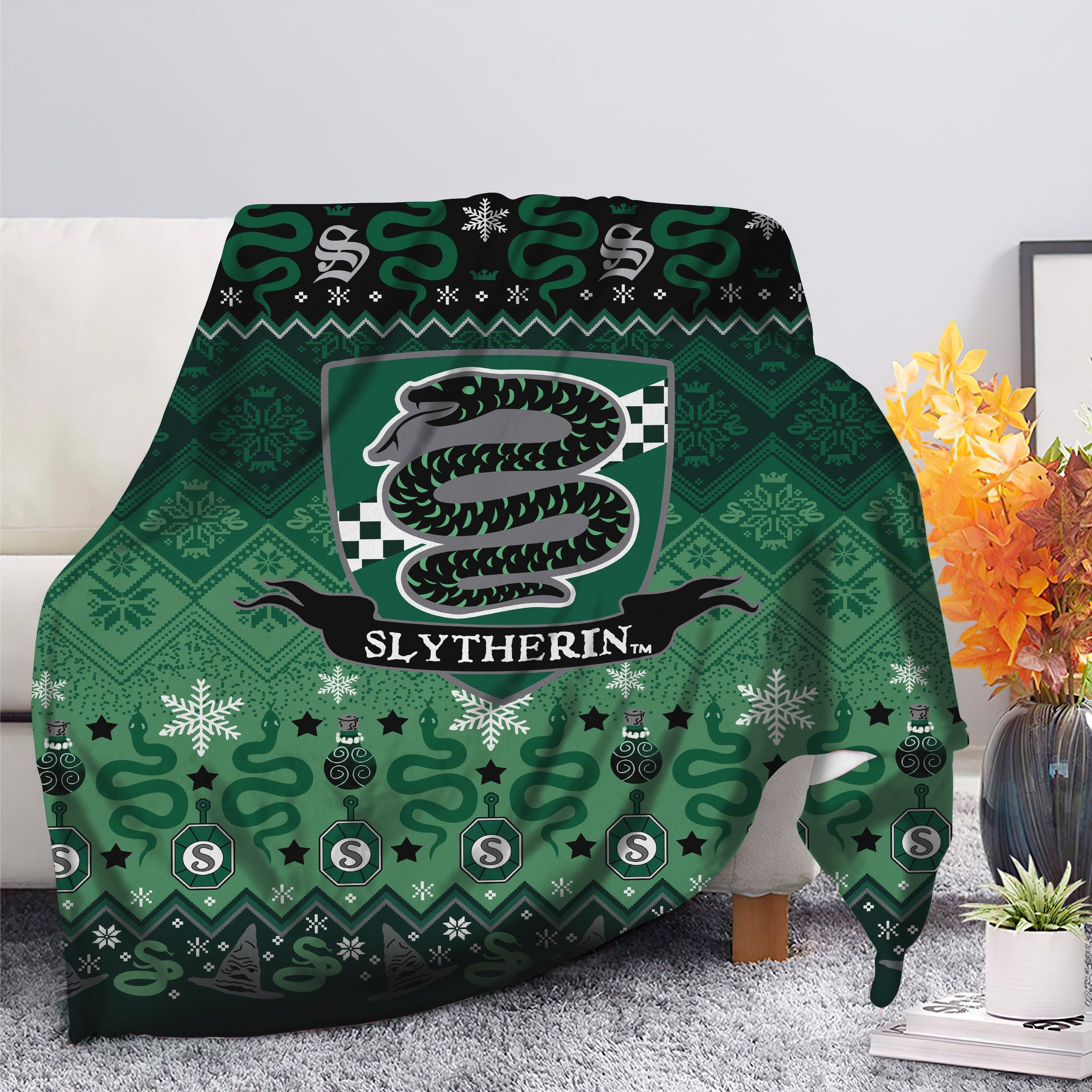 Harry Potter Slytherin Green Christmas Premium Blanket Nearkii