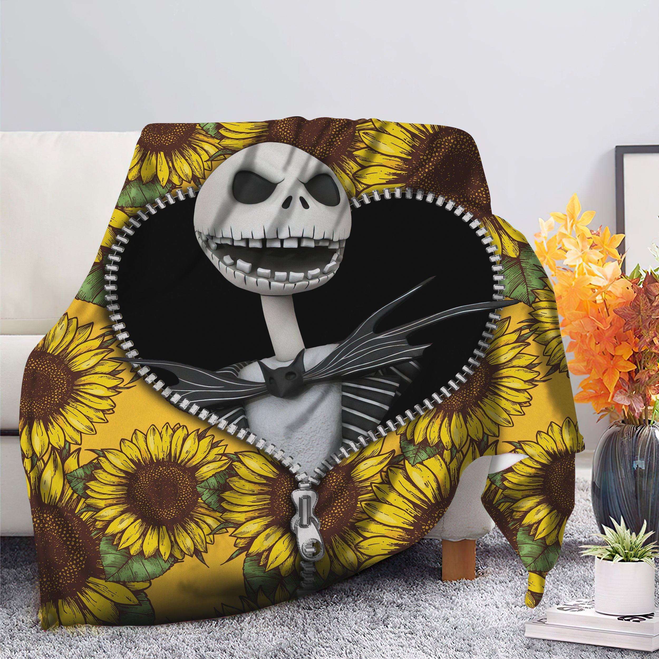 Jack Skellington Nightmare Before Christmas Sunflower Zipper Premium Blanket Nearkii