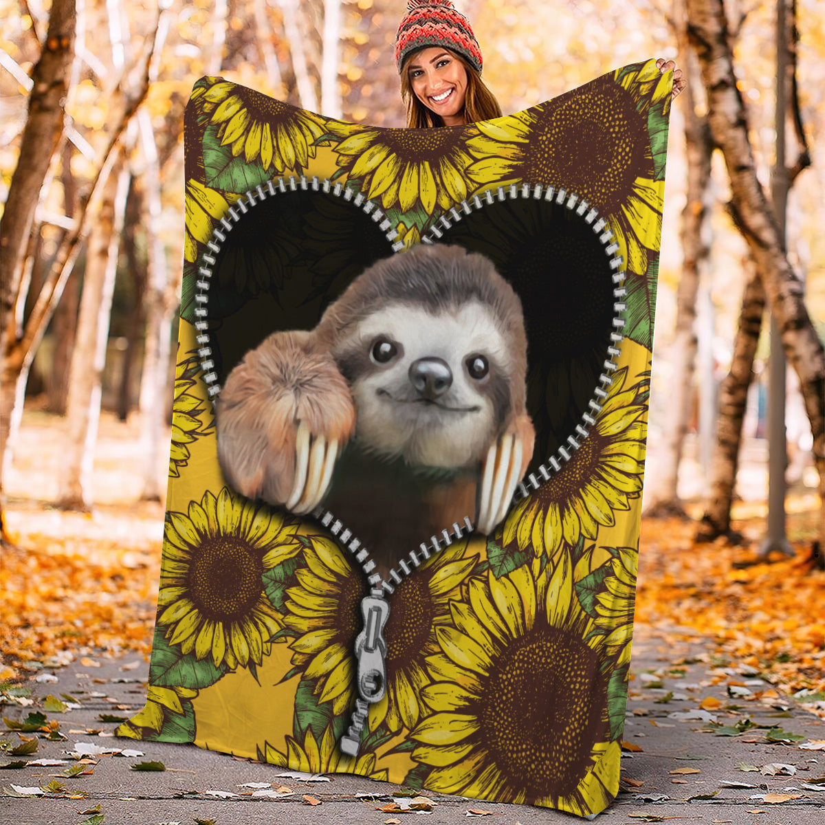 Sloth Cute Sunflower Zipper Premium Blanket Nearkii