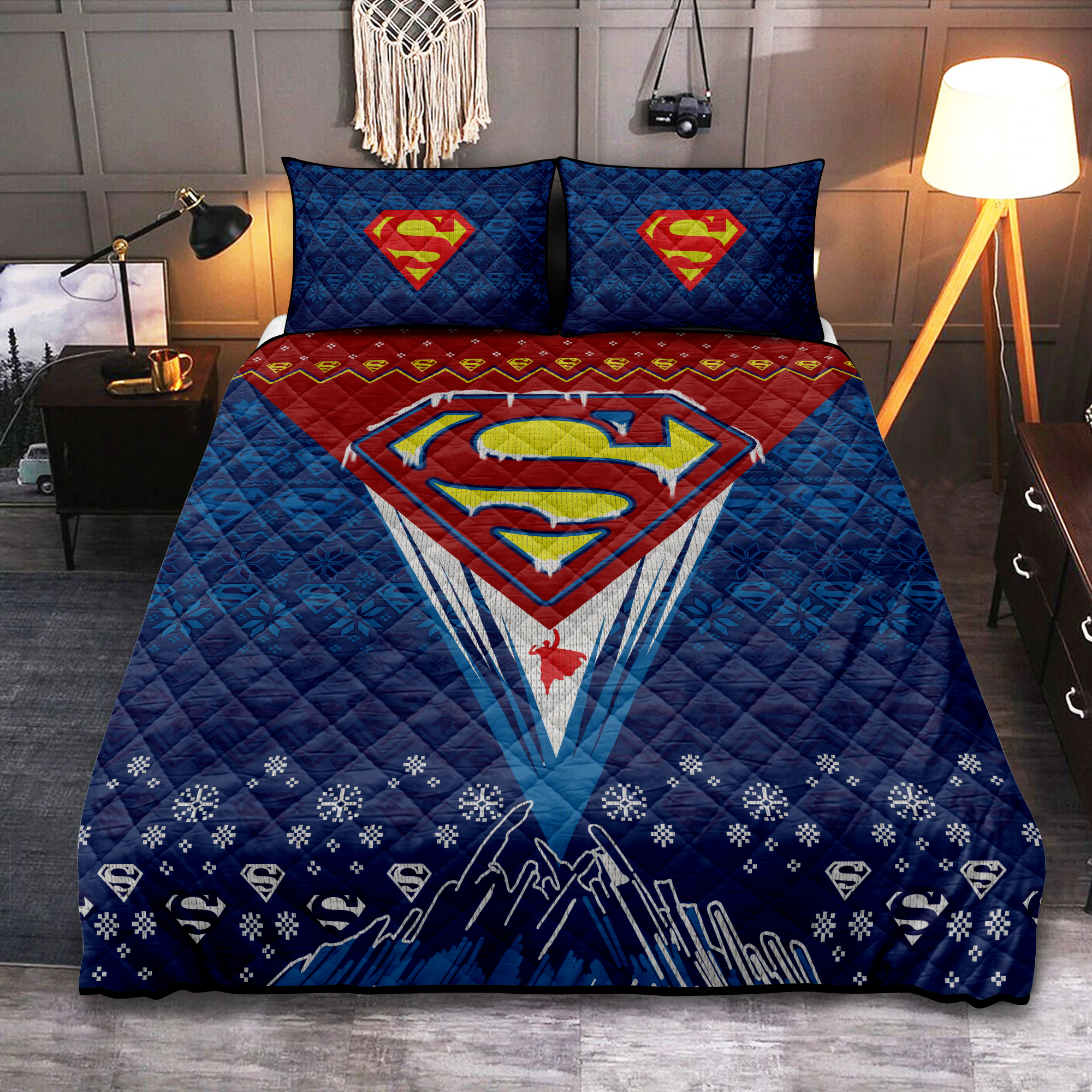 Superman Christmas Winter Quilt Bed Sets Nearkii