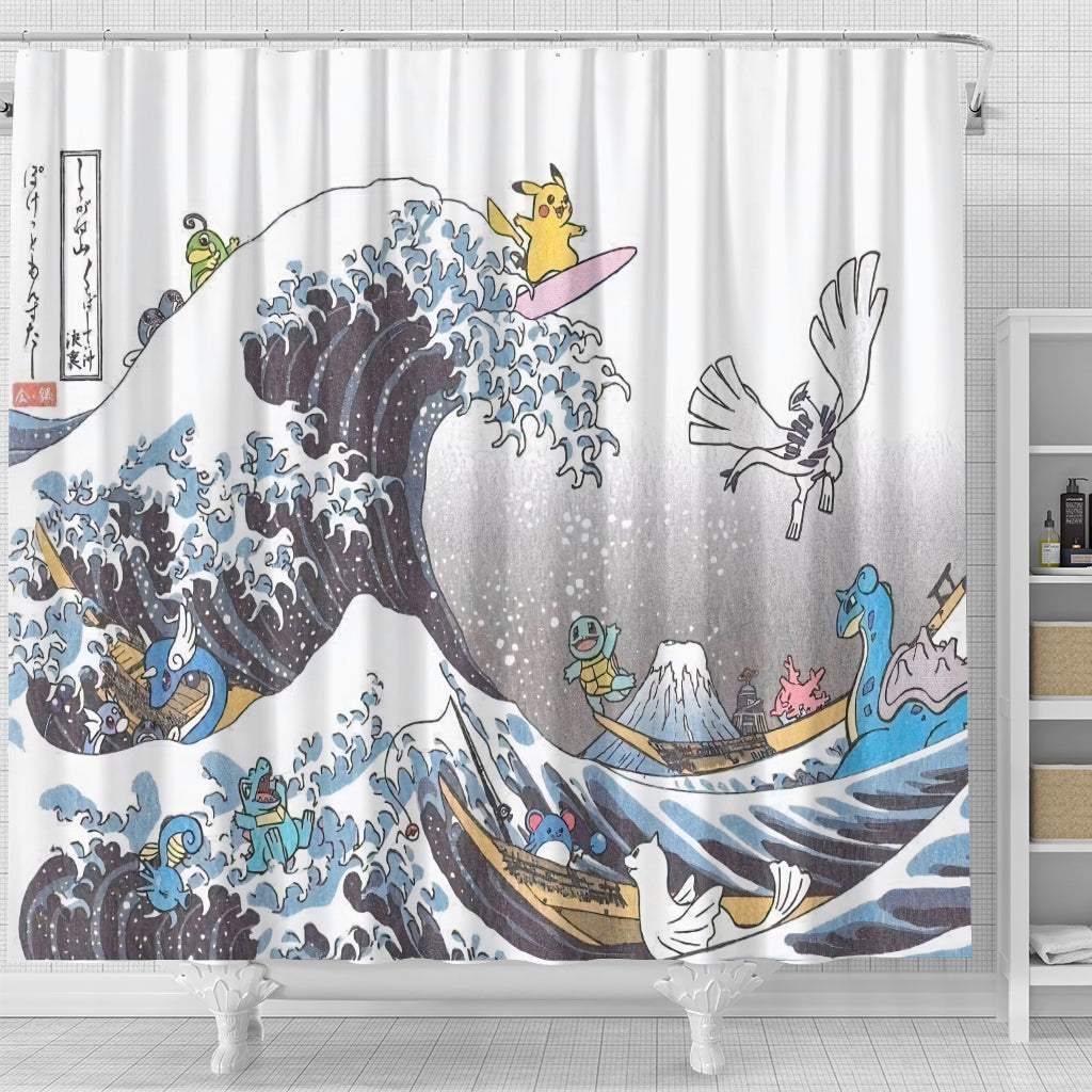 The Great Wave Pokemon Christmas Shower Curtain Nearkii