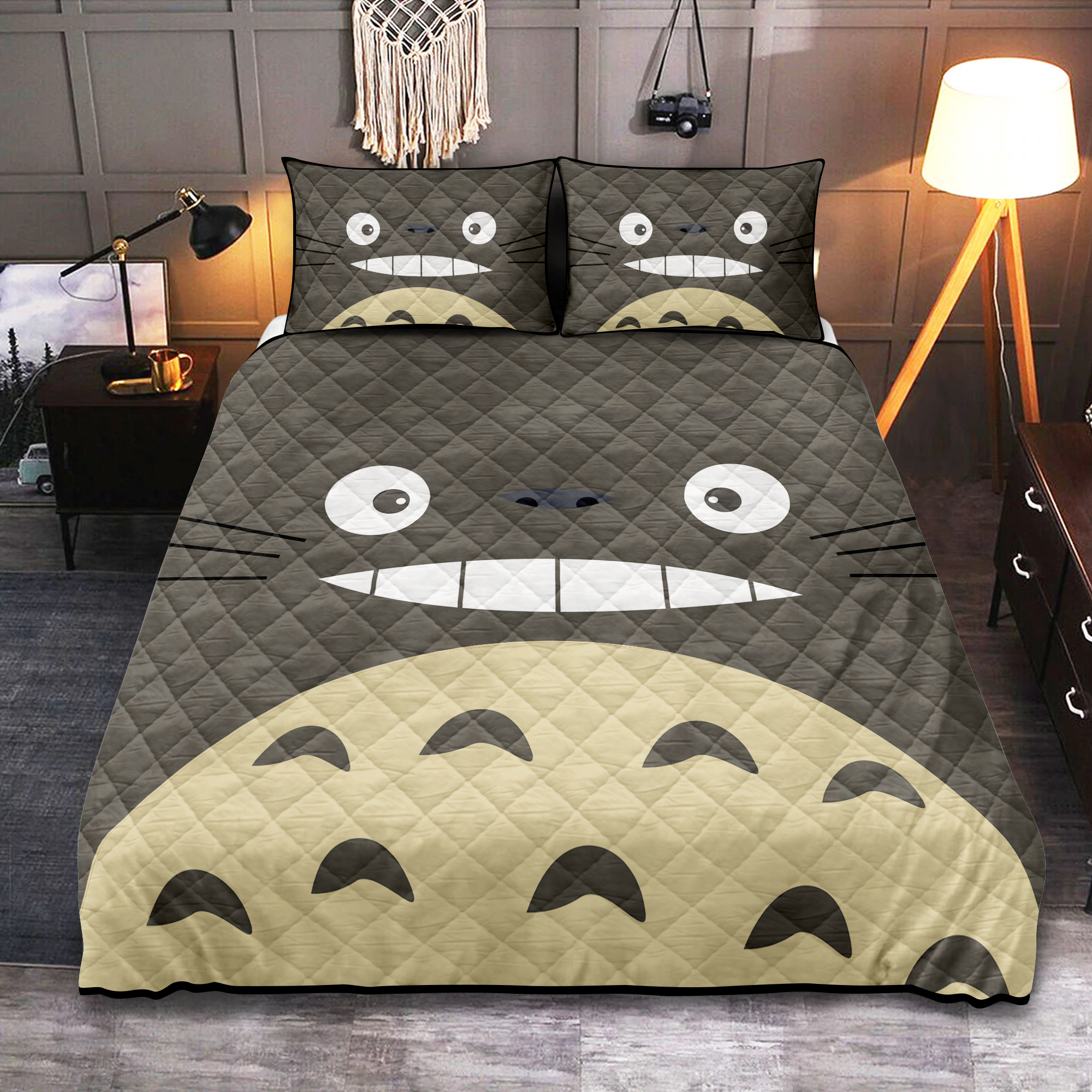 Totoro Face Funny Ghibli Studio Quilt Bed Sets Nearkii