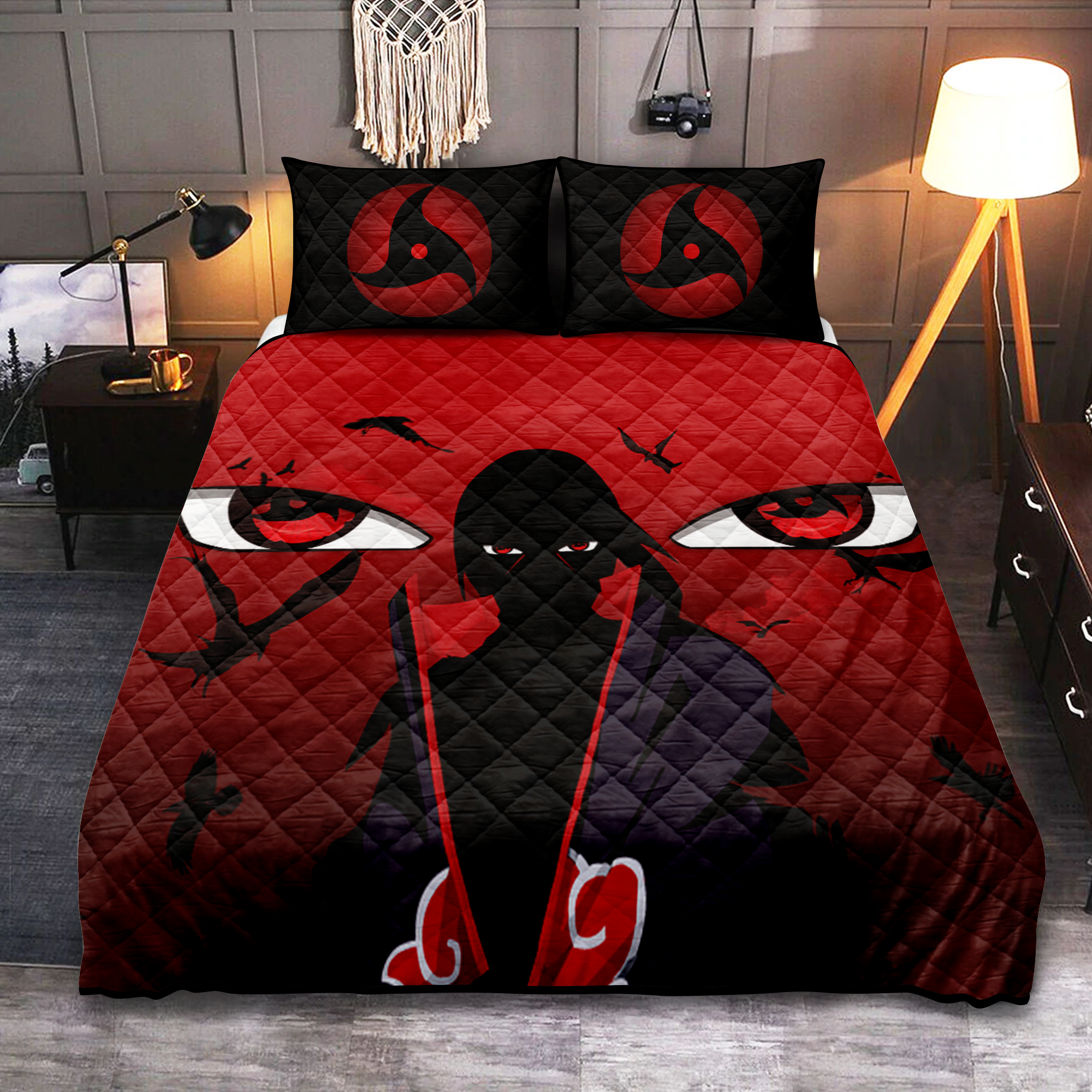 Uchiha Itachi Mangekyou Sharingan Akatsuki Naruto Quilt Bed Sets Nearkii