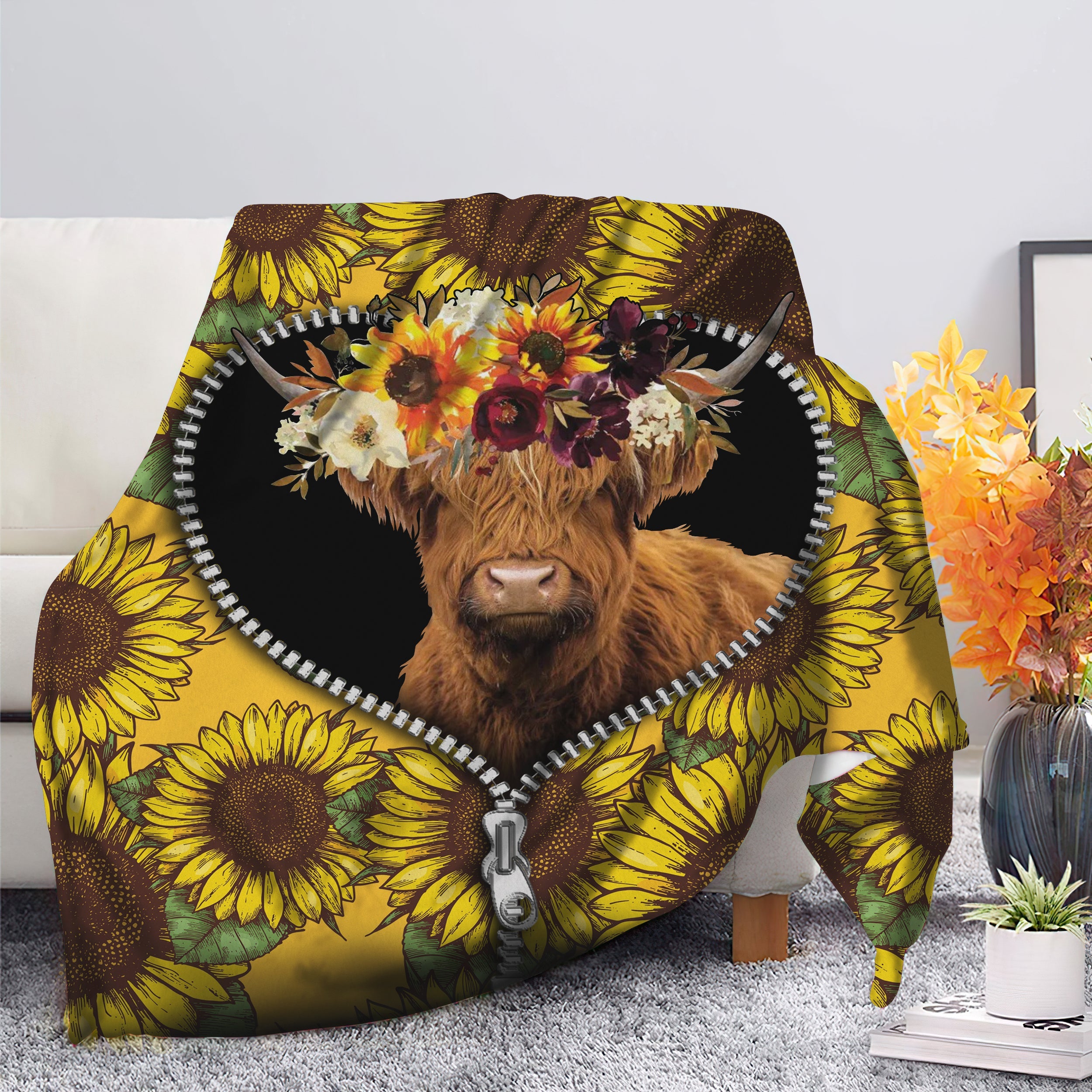 Yak Sunflower Zipper Premium Blanket Nearkii