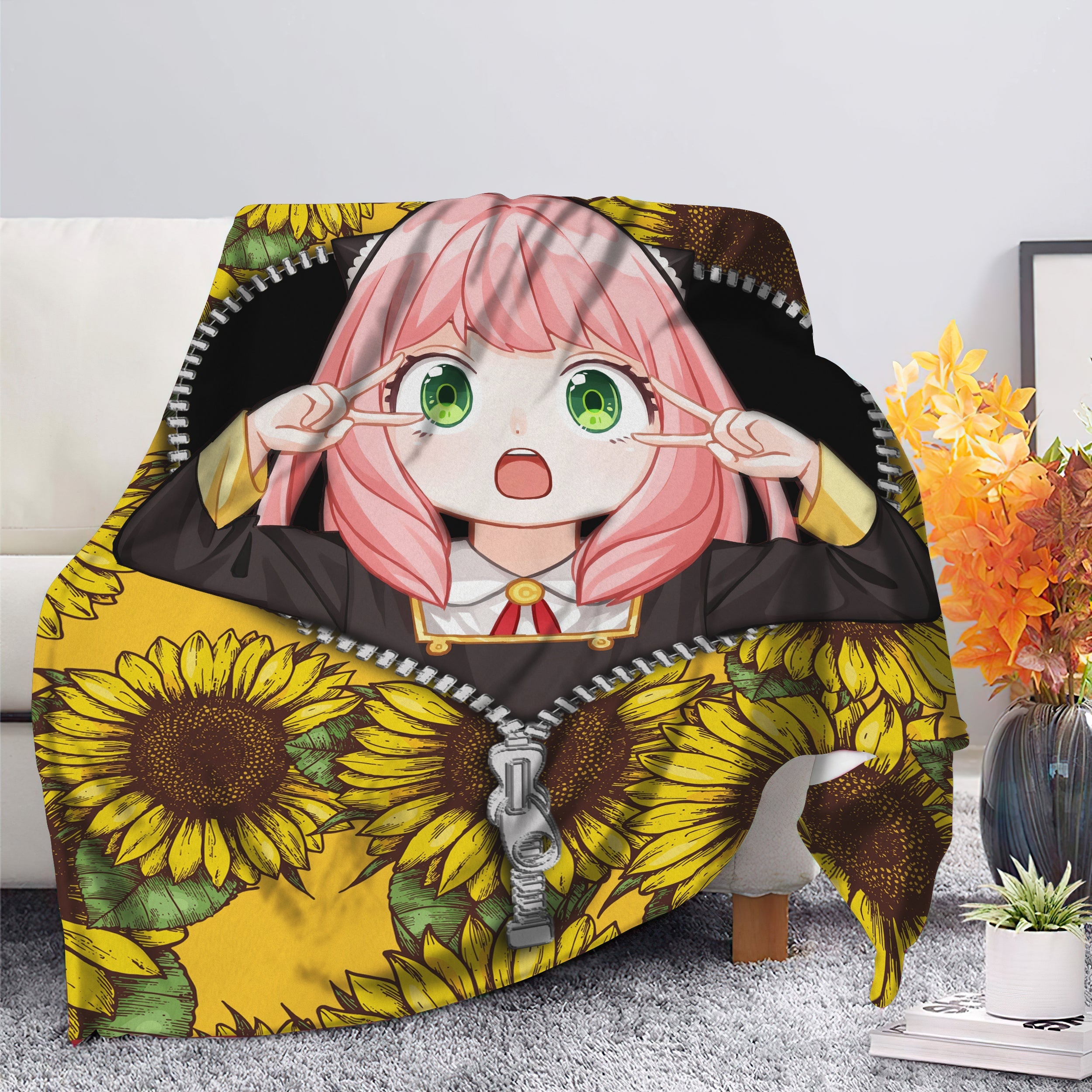 Anya Cute Spy X Family Sunflower Zipper Premium Blanket Nearkii