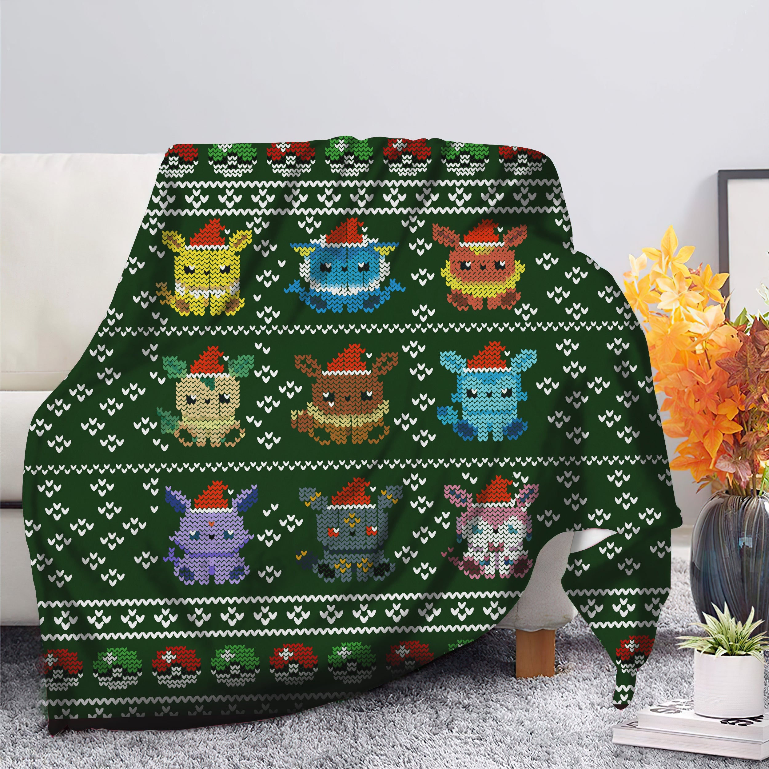 Pokemon Eevee Evolution Ugly Christmas Premium Blanket Nearkii