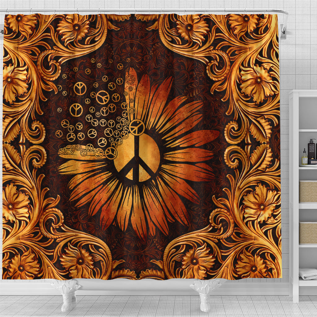 Sunflower Mandala Peace Sign Shower Curtain Nearkii