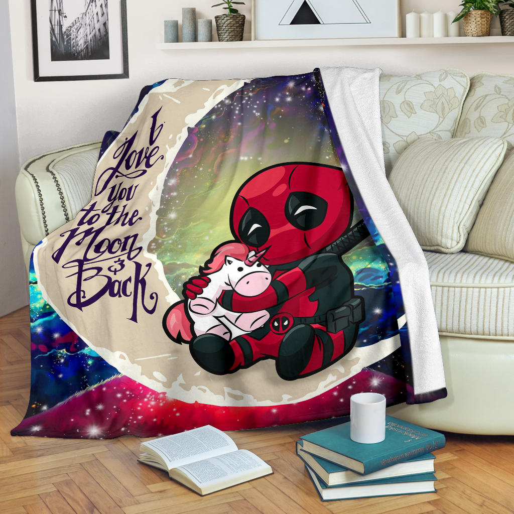 Chibi Deadpool Unicorn Toy Love You To The Moon Galaxy Premium Blanket Nearkii