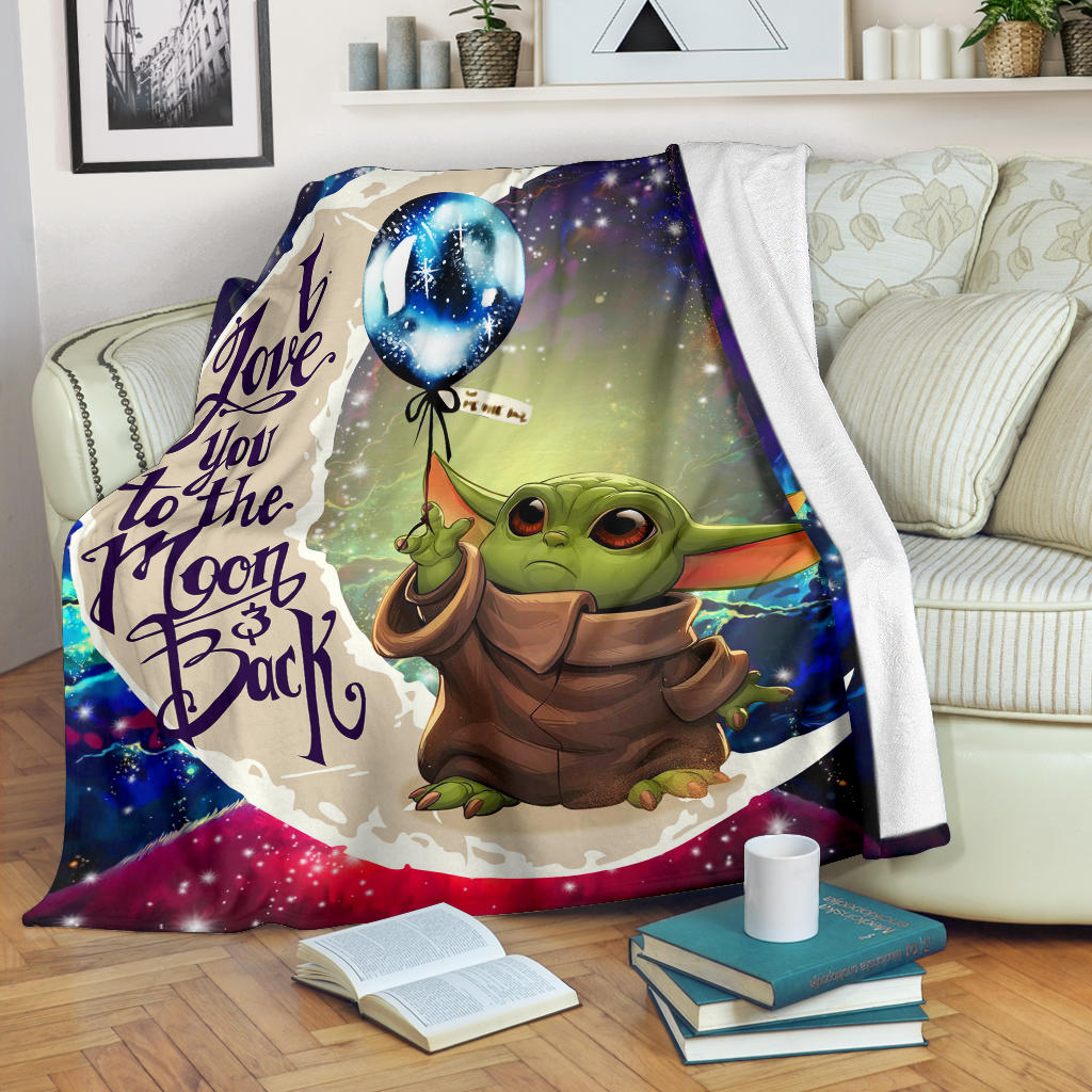 Baby Yoda Love You To The Moon Galaxy Premium Blanket Nearkii