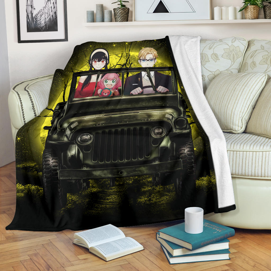 Spy X Family Yor And Anya Ride Jeep Moonlight Halloween Funny Premium Blanket Nearkii