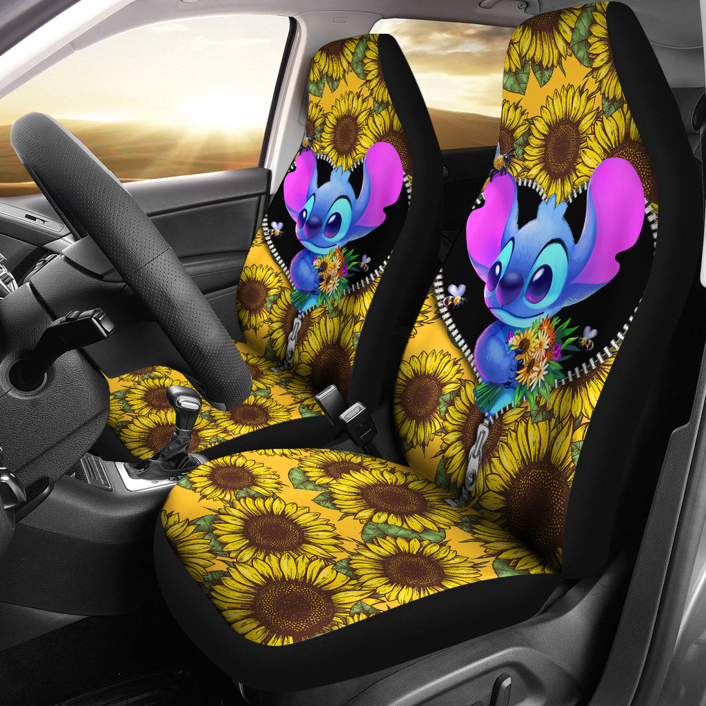 Stitch Sunflower Zipper Premium Custom Car Seat Covers Decor Protectors Nearkii