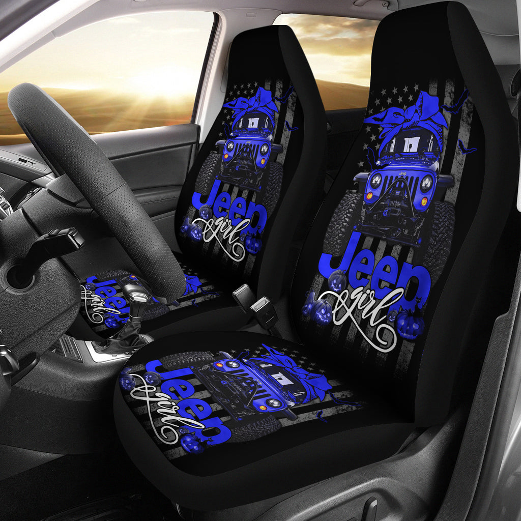 Halloween American Flag Blue Jeep Girl Premium Custom Car Seat Covers Decor Protectors Nearkii