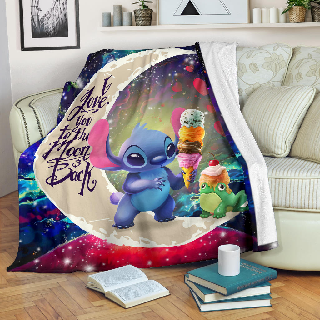 Cute Stitch Frog Icecream Love You To The Moon Galaxy Blanket Nearkii