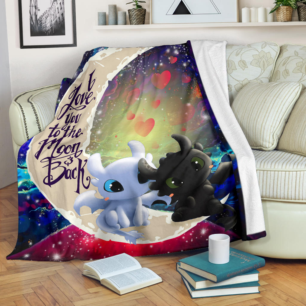 Toothless Light Fury Night Fury Love You To The Moon Galaxy Premium Blanket Nearkii