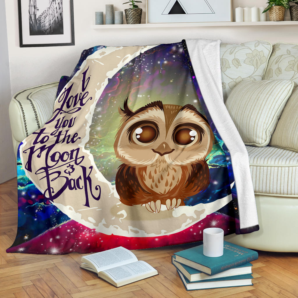 Cute Owl Love You To The Moon Galaxy Premium Blanket Nearkii