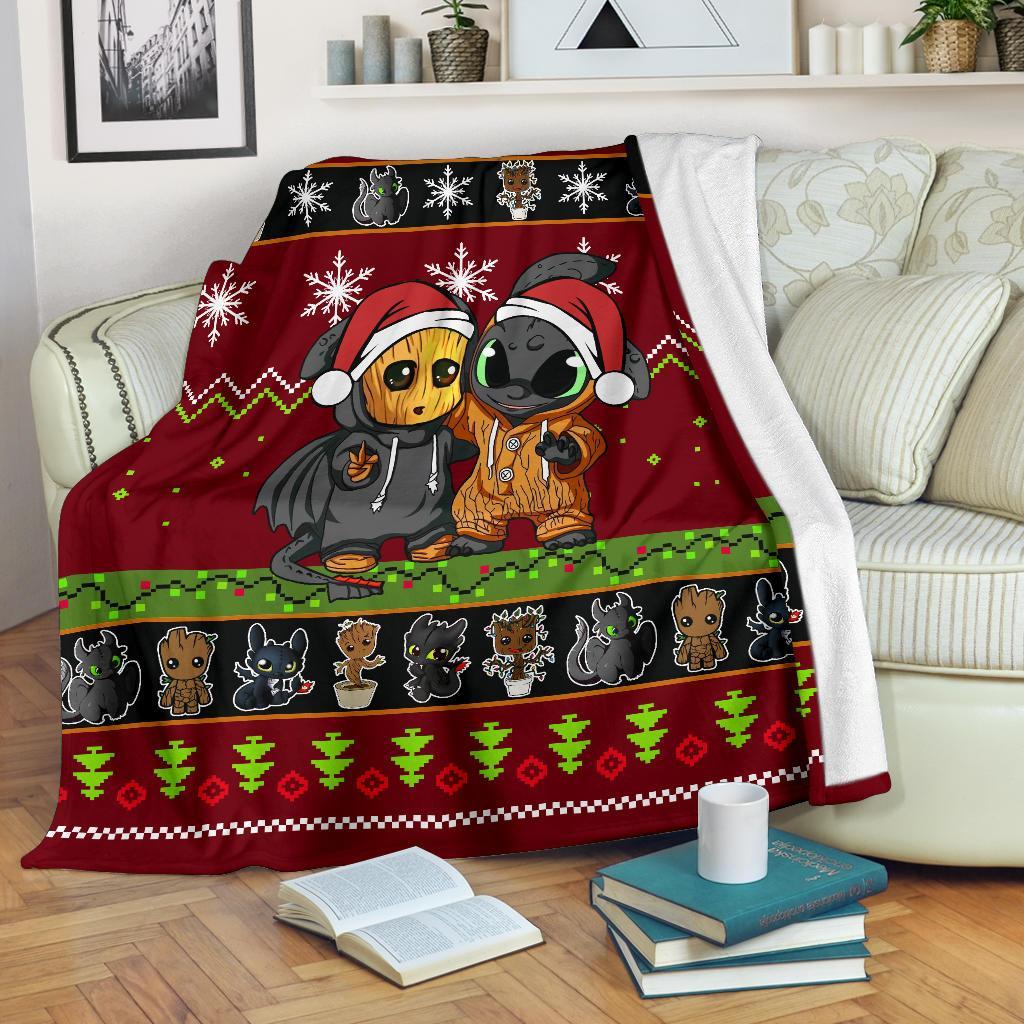 Baby Groot Toothless Christmas Blanket Amazing Gift Idea Nearkii