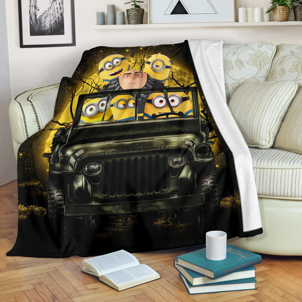 Despicable Me Gru And Minions Ride Jeep Moonlight Halloween Funny Premium Blanket Nearkii