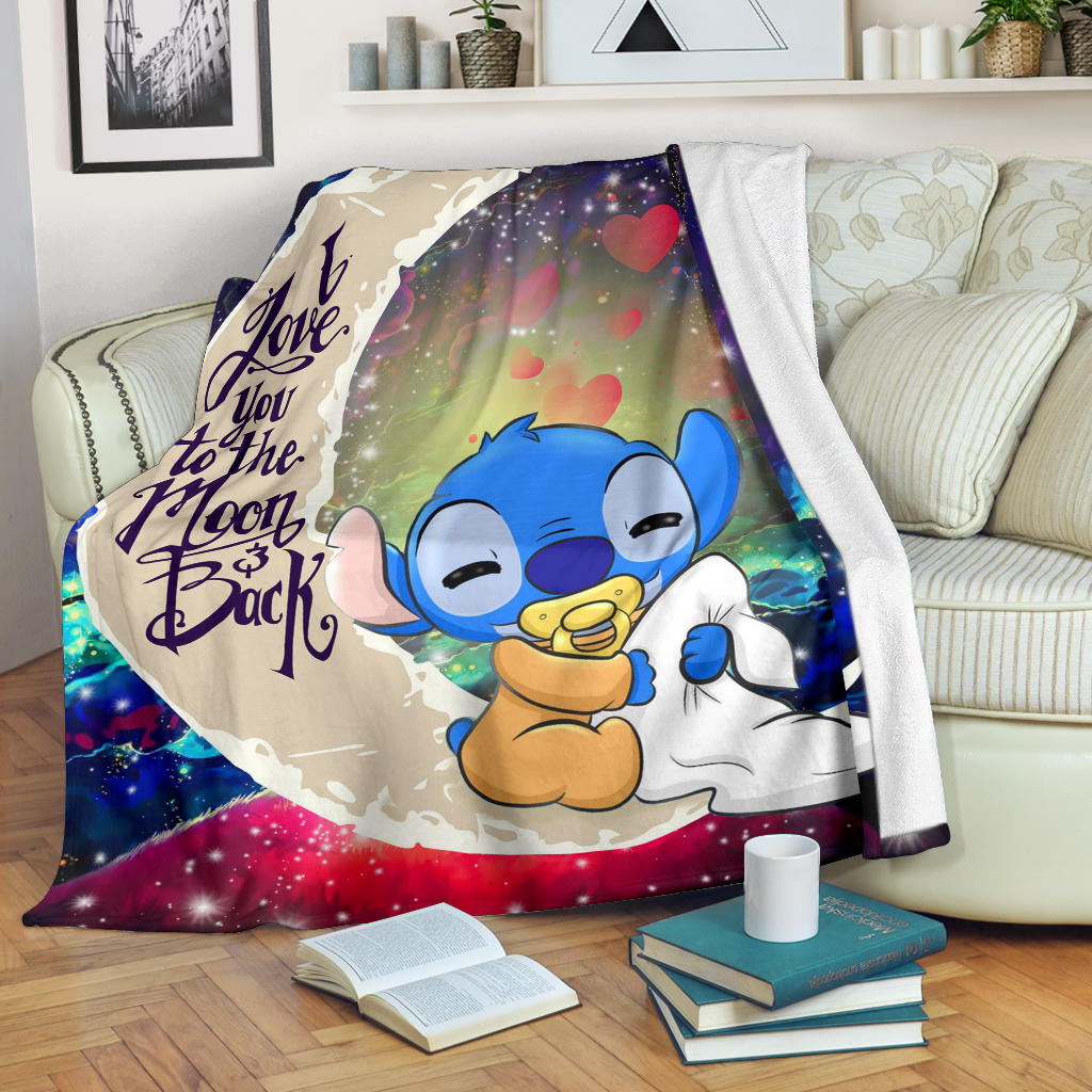 Cute Baby Stitch Sleep Love You To The Moon Galaxy Premium Blanket Nearkii