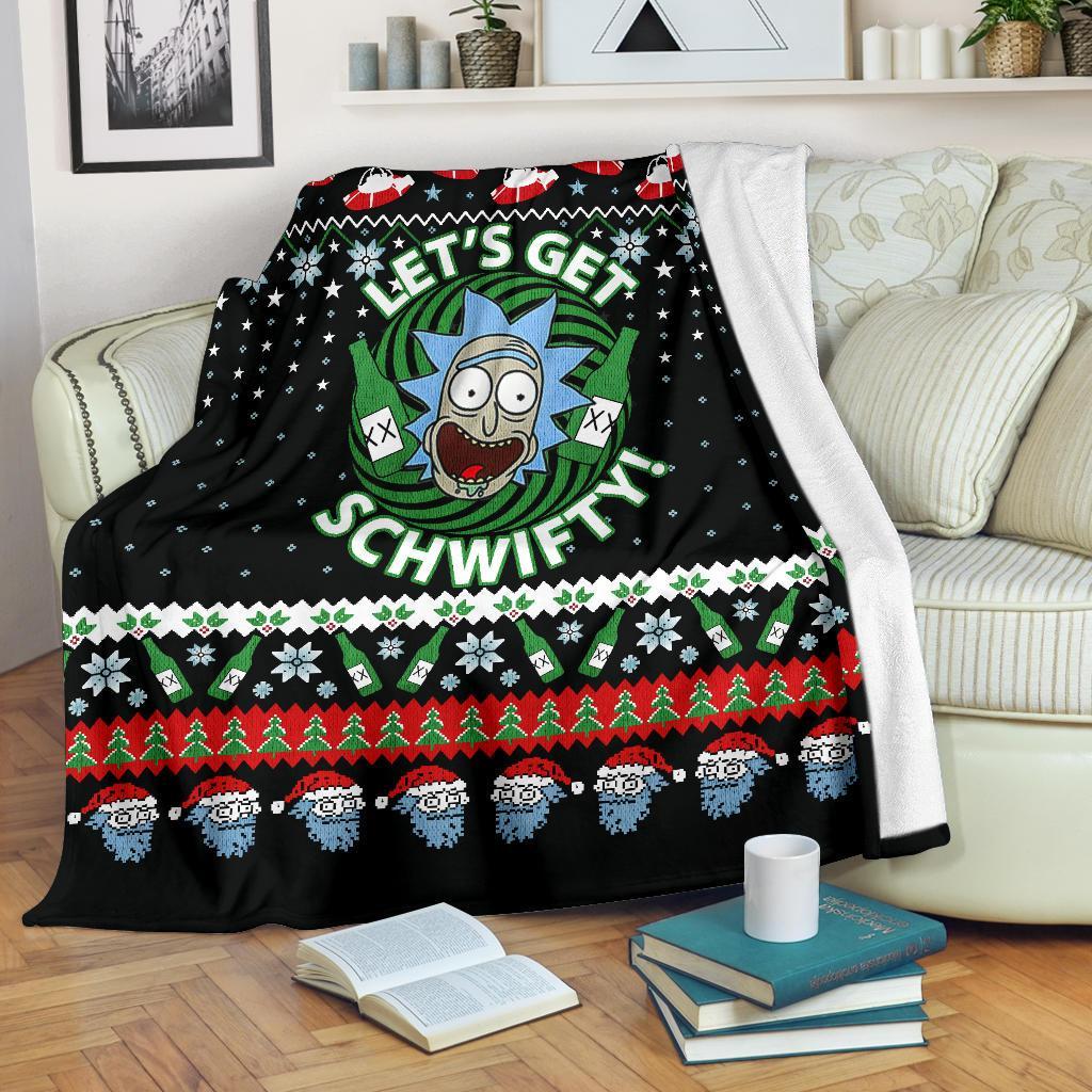 Rick And Morty Let's Get Schwifty Ugly Christmas Custom Blanket Home Decor Nearkii