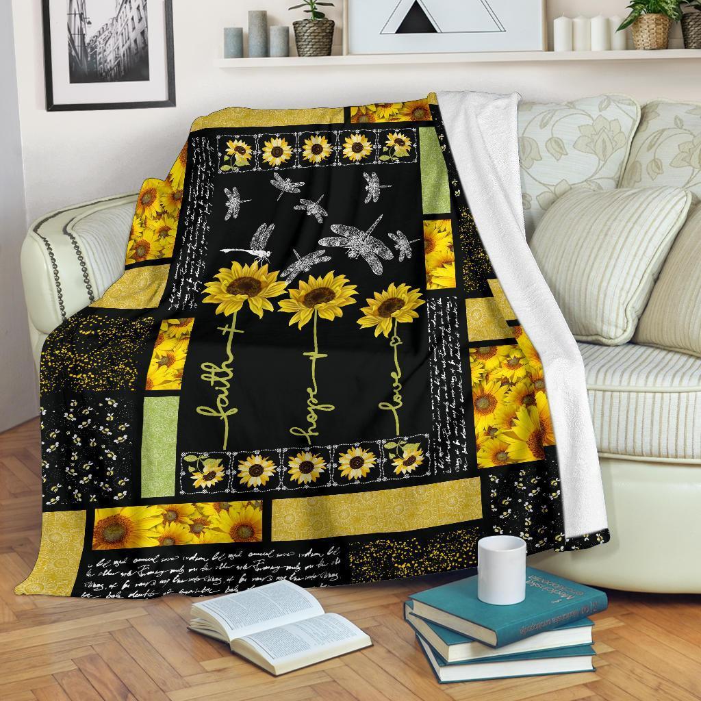 Dragonfly Sunflower Premium Blanket Nearkii