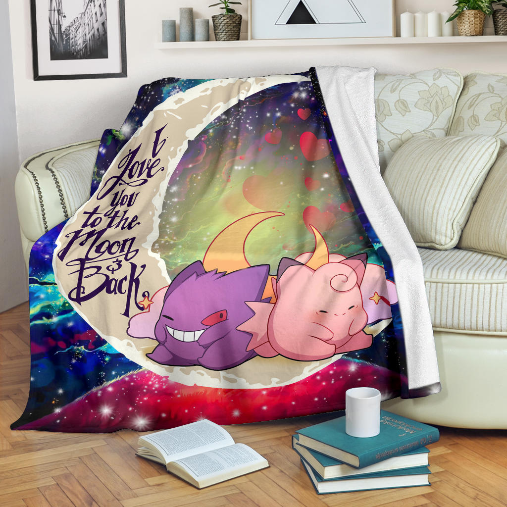 Gengar And Clefable Cute Pokemon Love You To The Moon Galaxy Blanket Nearkii