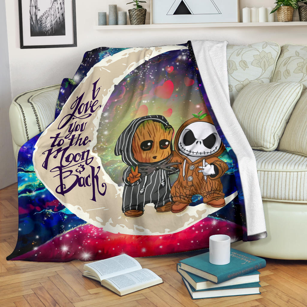 Cute Baby Groot And Jack Nightmare Before Christmas Love You To The Moon Galaxy Blanket Nearkii