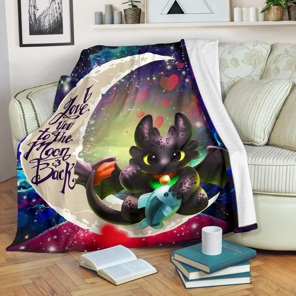 Toothless With Fish Love You To The Moon Galaxy Blanket Nearkii