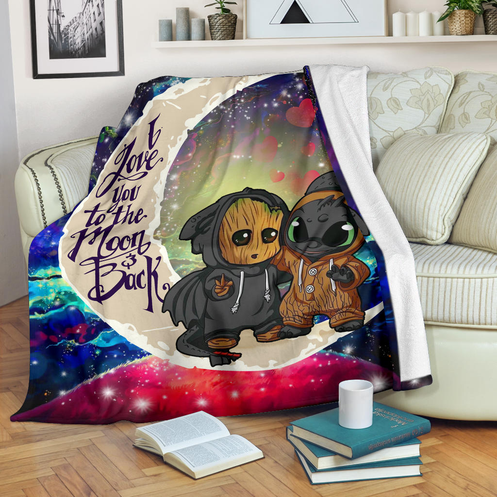 Groot And Toothless Love You To The Moon Galaxy Blanket Nearkii