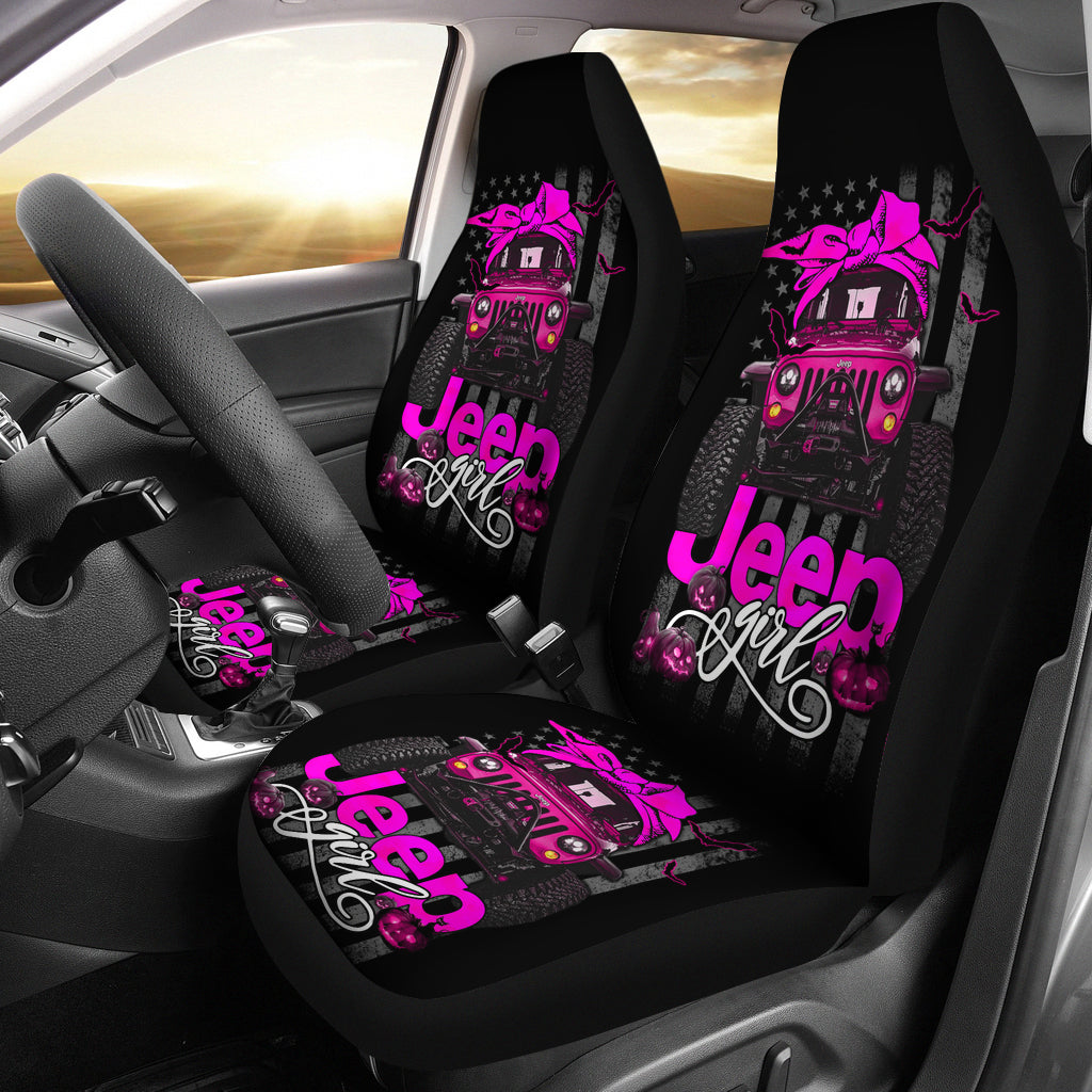 Halloween American Flag Pink Jeep Girl Premium Custom Car Seat Covers Decor Protectors Nearkii