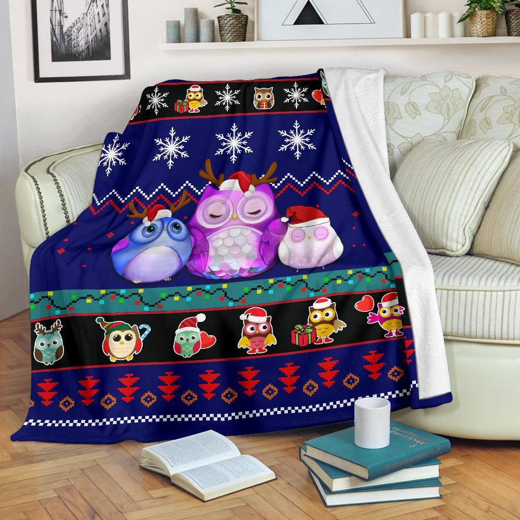 Owl Blue Christmas Blanket Amazing Gift Idea Nearkii