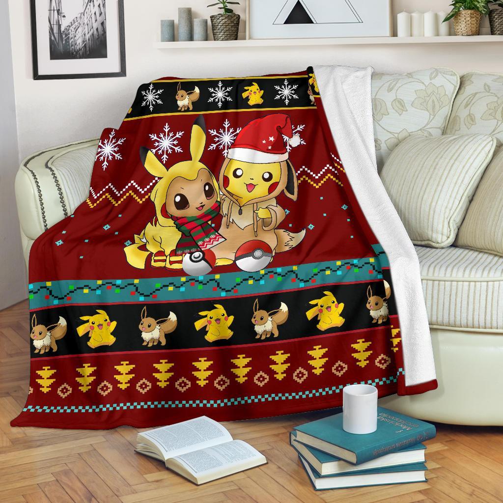 Red Gearzime Pokemon Pikachu Ugly Holiday Fleece Blanket Gift For Christmas Amazing Gift Idea Nearkii