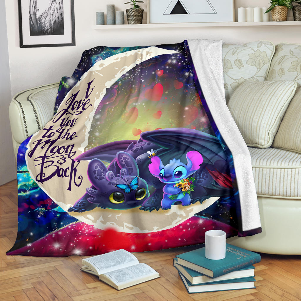 Stitch And Toothless Love You To The Moon Galaxy Blanket Nearkii