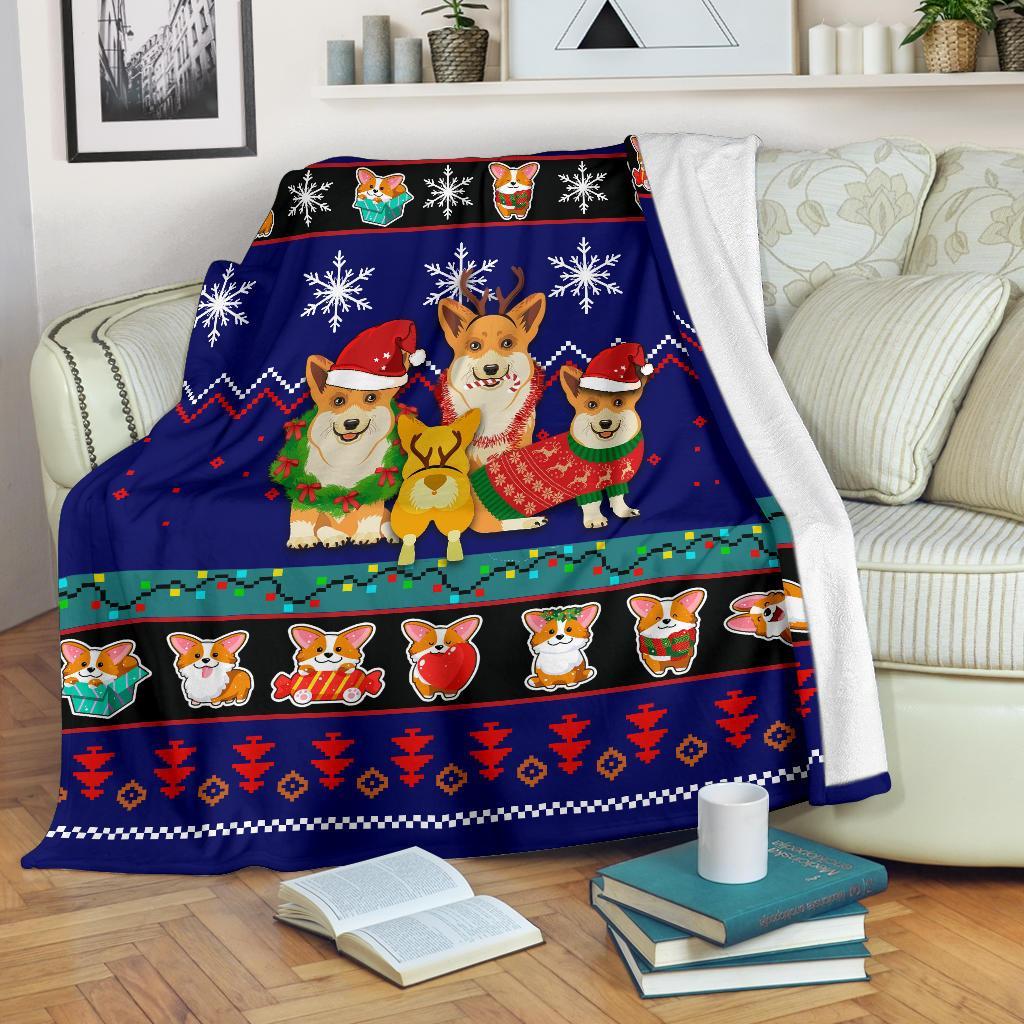 Blue Corgi Christmas Blanket Amazing Gift Idea Nearkii